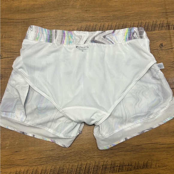 Athleta Mesh Racer Run Short in the "Iridescent Marble Glitch Rainbow" M - Picture 8 of 15